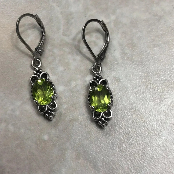 Women's Created Emerald-May Birthstone Bali Balinese Dangle Earrings - Picture 1 of 6